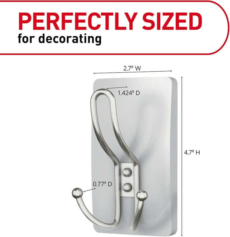 Command X-Large Satin Nickel Triple Hook, 2 Hooks, 6 Strips, Damage-Free Hanging Wall Hooks with Adhesive Strips, No Tools Wall Hooks for Hanging Decorations in Living Spaces - Image 5
